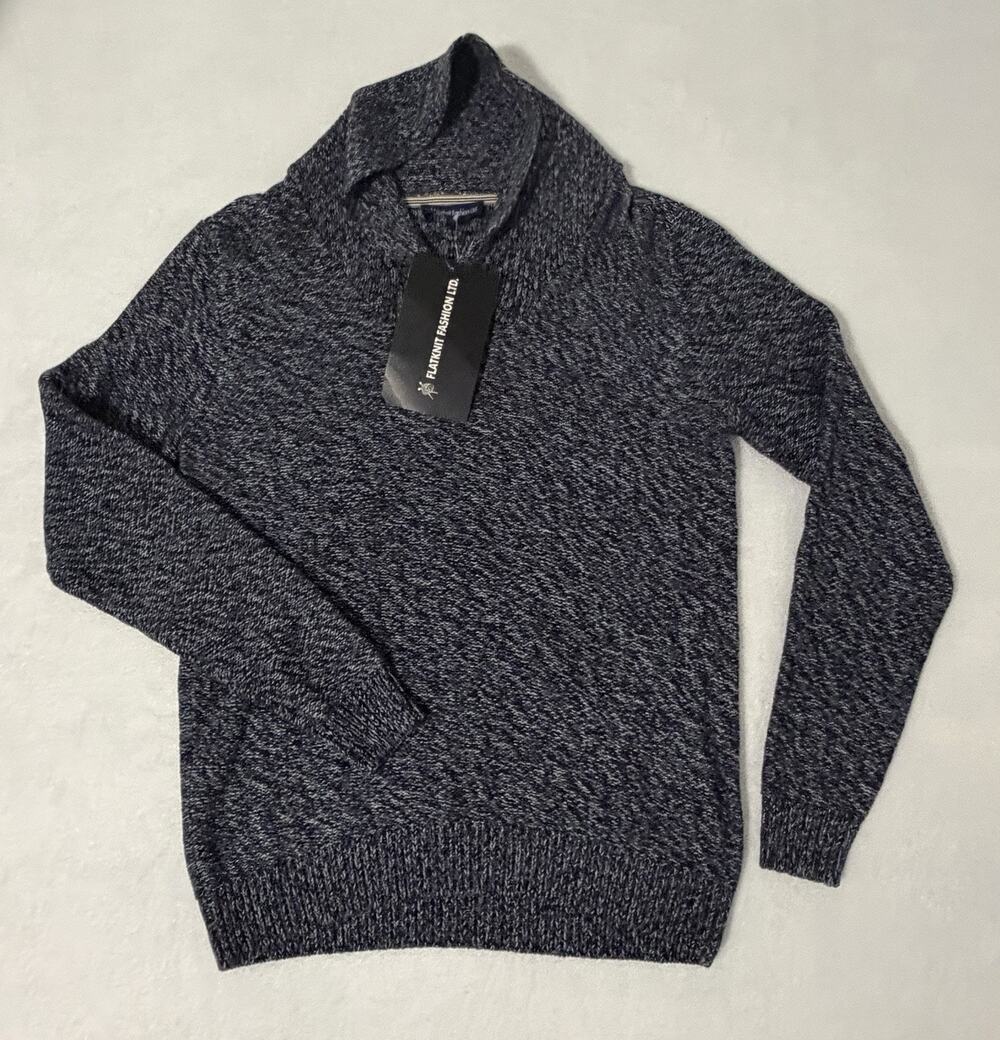 Men's 100% Cotton Flat Knit Pullover Hooded Sweater M 40 Gray Blue Marled Soft
